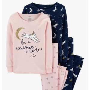 Girls Pajamas carters 4 pc pajamas Size 3t Cat Unicorn